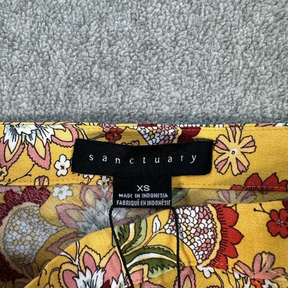 Sanctuary Floral Midi Skirt Women's X-Small Yellow Faux Wrap High Low New - Picture 5 of 9